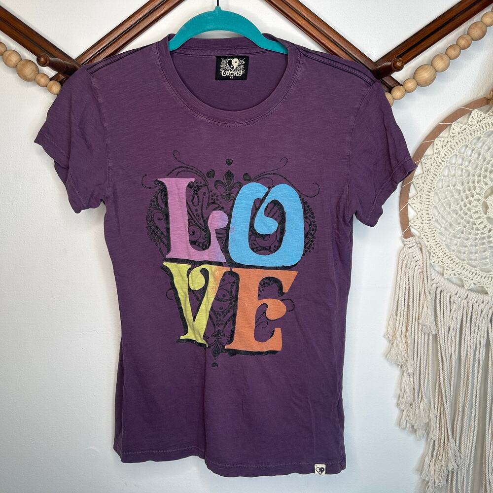 Vintage Lucky Y2K Purple Love Hippie Graphic T